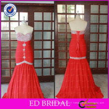 ED Bridal Elegant Real Pictures Red Chiffon Sweetheart Beaded Lace Up Long Mermaid Prom Dress 2017